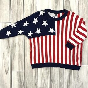 Forever 21 American Flag Sweater Womens M Red White Blue Excellent Stars Stripes